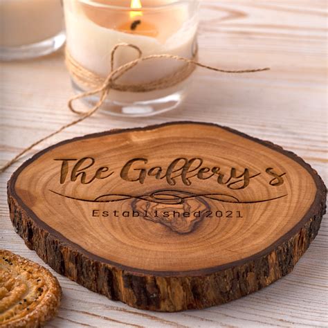 Personalized Wood Engraved Round Coasters Set - Forest Decor