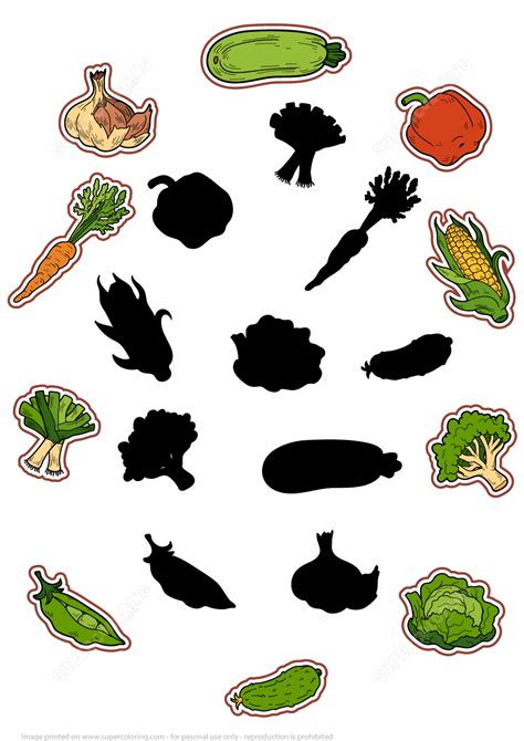 Find the Correct Shadow of Vegetables Puzzle | Free Printable Puzzle Games