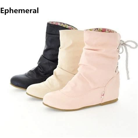 Ladies big size(4 to 13)Leather Winter Autumn Ankle Height increasing boot Snow boots women ...