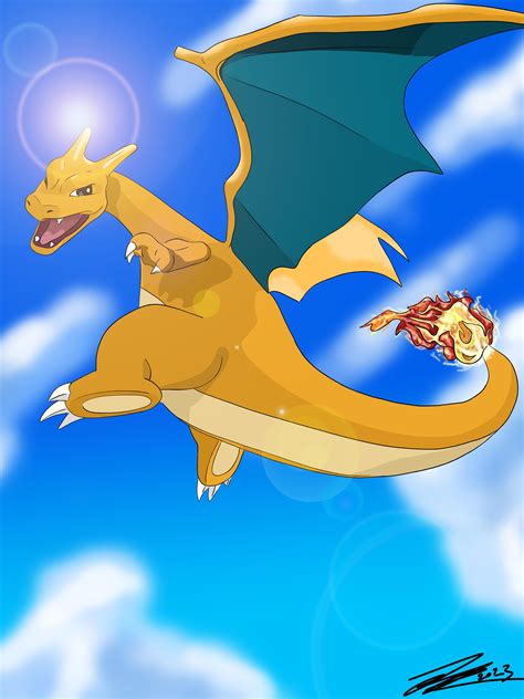 Charizard in flight, by me, digital drawing, 2023 : r/sketches