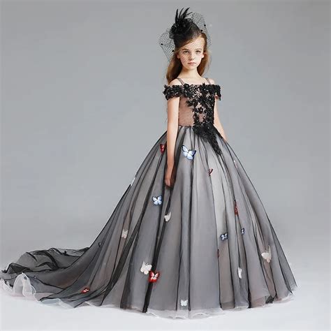 Butterfly Princess Dress Shoulderless Kids Girl Black Tutu Dresses Girls Halloween Costume ...