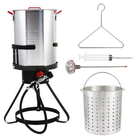 Wildaven 30 qt. Aluminum Turkey Deep Fryer Pot with Injector Thermometer Kit BAHWJD1601 - The ...