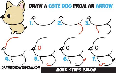 How to Draw a Cute Cartoon Dog (Kawaii Style) from an Arrow Easy Step by Step Drawing for Kids ...