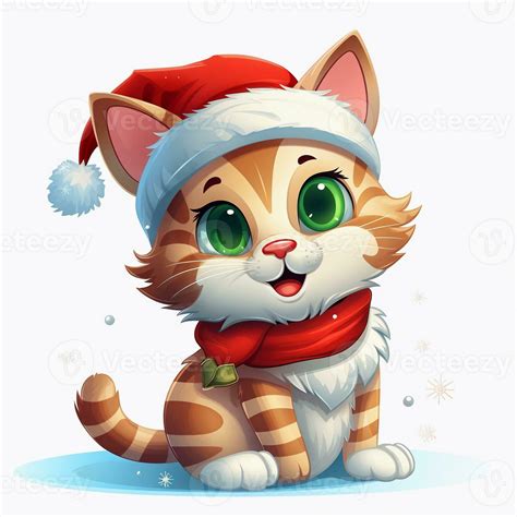 A playful vectorized design of a christmas cat, cartoon style, white ...