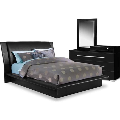 Dimora 5-Piece Queen Upholstered Bedroom Set with Media Dresser - Black | American Signature ...