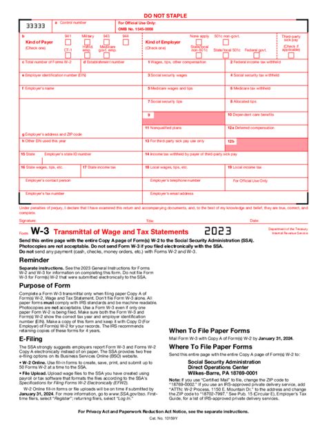 2023 Form IRS W-3 Fill Online, Printable, Fillable, Blank - pdfFiller