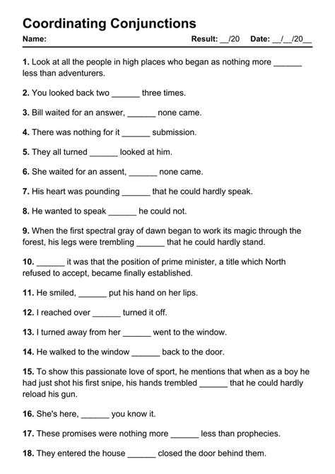 101 Coordinating Conjunctions PDF Worksheets with Answers - Grammarism