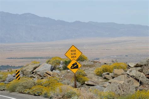 Rock Slide Area Sign Overlooking Borrego Springs Landscape Stock Image ...