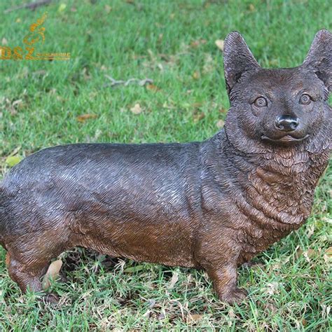 outdoor bronze corgi garden statue