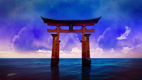 Download Torii Gate Purple Clouds Wallpaper | Wallpapers.com