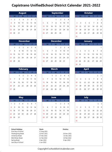 Capistrano Unified School District Calendar Holidays 2020-2021