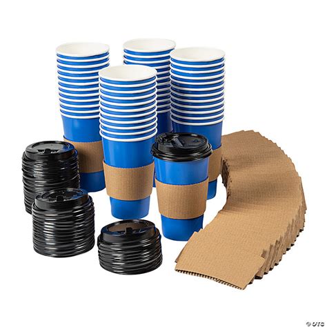 Bulk Blue Disposable Paper Coffee Cups with Lids & Sleeves - 48 Ct ...