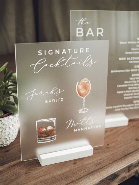 Signature Cocktails Acrylic Sign w/ Drink Illustrations | Etsy