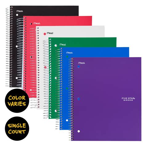 Five Star Wirebound Notebook, 5 Subject, Wide Ruled, 10 1/2" x 8 ...