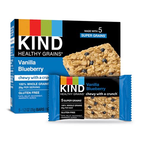 KIND Healthy Grains Granola Bars, Vanilla Blueberry, Gluten Free, 1.2 oz , 5 Snack Bars ...