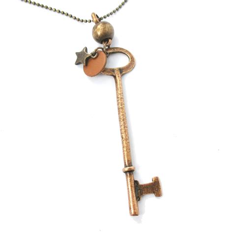 Classic Long Thin Skeleton Key Pendant Necklace in Brass · DOTOLY ...