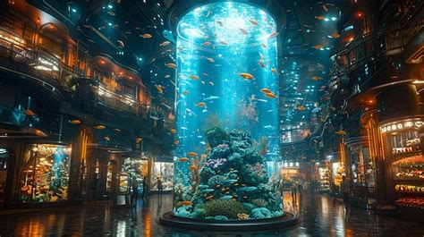 Premium Photo | Aquarium inside the shopping mall