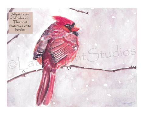 Cardinal in Snow Watercolor Painting Print Red Bird Wall Art - Etsy