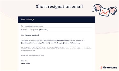 email cover letter resignation