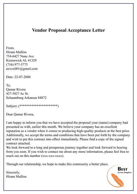 Proposal & Contract Acceptance Letter