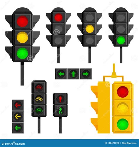 Set of Traffic Lights Isolated on White Background Stock Vector - Illustration of mopedist ...