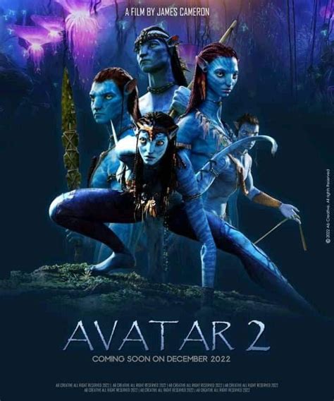 avatar 2 movie poster with avatars in the background