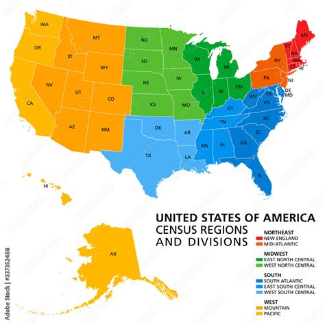 Plakat United States, Census regions and divisions, political map ...