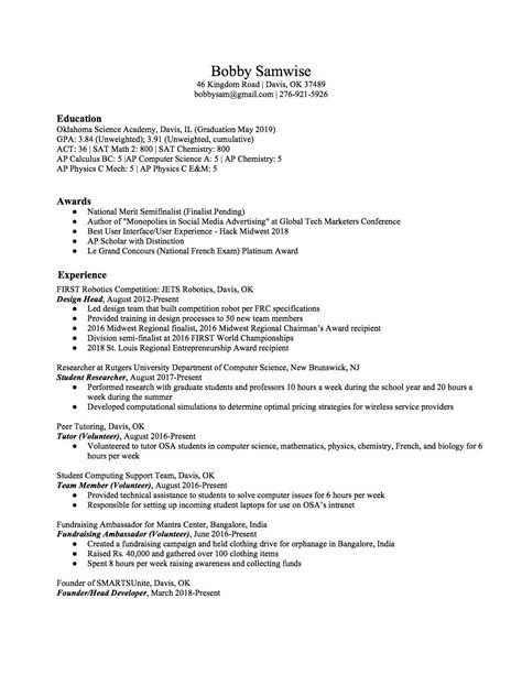 Academic resume template high school | Lousiana