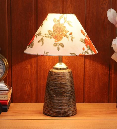 Buy Orange & White Table Lamp With Brown Base by Foziq at 76% OFF by Foziq | Pepperfry