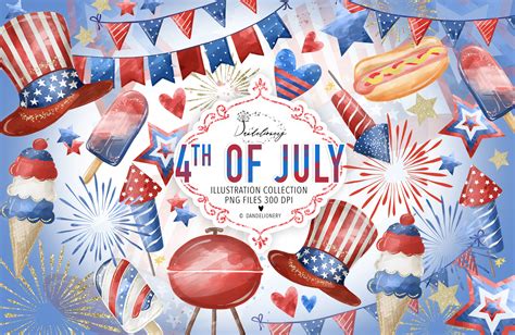 Watercolor 4th of July Clipart Graphic by dandelionery · Creative Fabrica