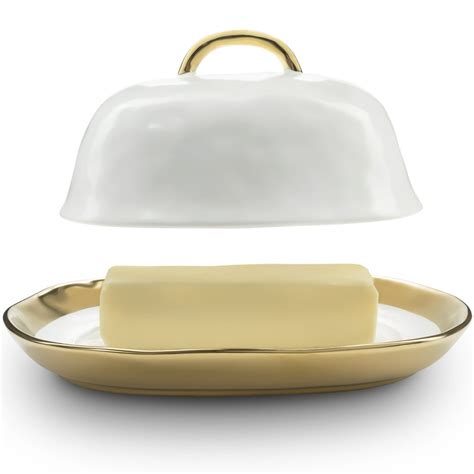 Bezrat Porcelain Ceramic Covered Butter Dish with Lid and Handle ...