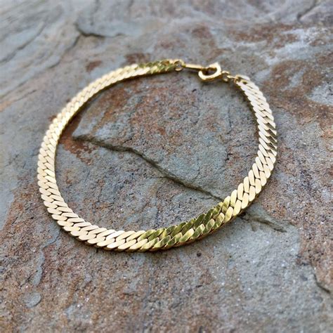 Vintage Avon Gold Herringbone Bracelet for Women, Simple Gold Flat Chain Bracelet, Minimalist ...