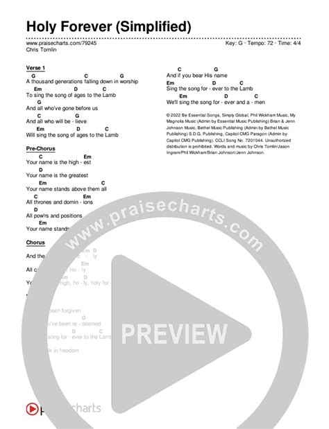 Holy Forever (Simplified) Chords PDF (Chris Tomlin) - PraiseCharts