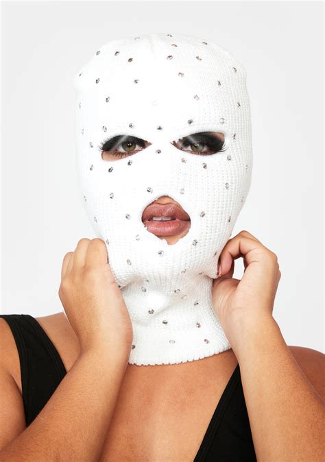 Rhinestone Knit Ski Mask - White | Dolls Kill