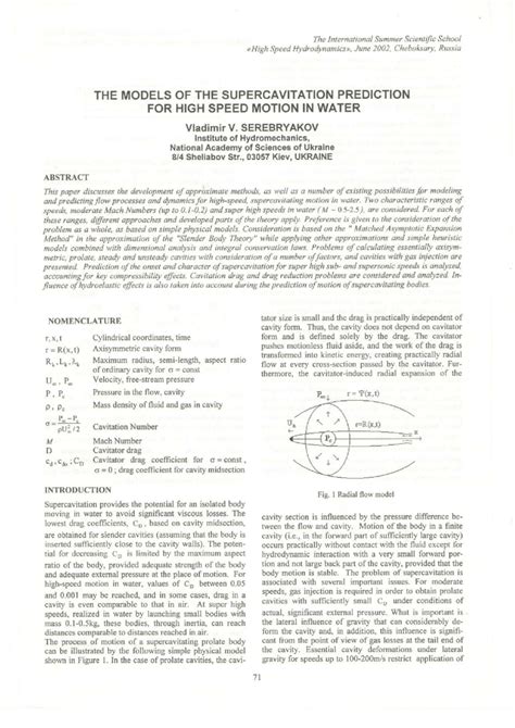 (PDF) The Models of the Supercavitation Prediction for High Speed Motion in Water