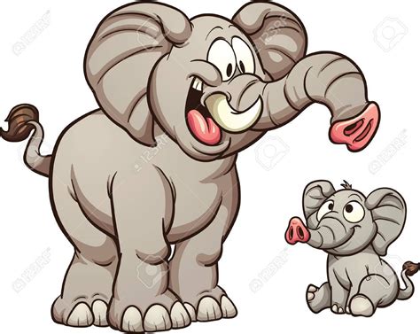 Big and small cartoon elephants. Vector clip art illustration with simple gradients. Each on a ...