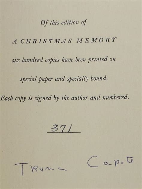 A Christmas Memory by Capote, Truman: Fine Hardcover (1956) Limited Edition., Signed by Author(s ...