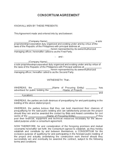 Template for Consortium Agreement | Construction Bidding | Private Law