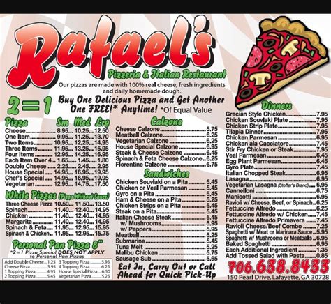 RAFAEL’S PIZZERIA & ITALIAN RESTAURANT - 150 Pearl Dr, Lafayette, Georgia - Pizza - Restaurant ...