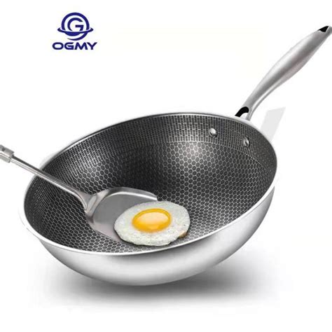 OGMY Non Stick Pan Stainless Steel Non Stick Frying Pan Induction Pan Wok Pan Frying Pan 32CM ...