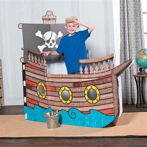 Color Your Own Pirate Ship Playhouse | Oriental Trading Pirate Ship Craft, Cardboard Pirate Ship ...