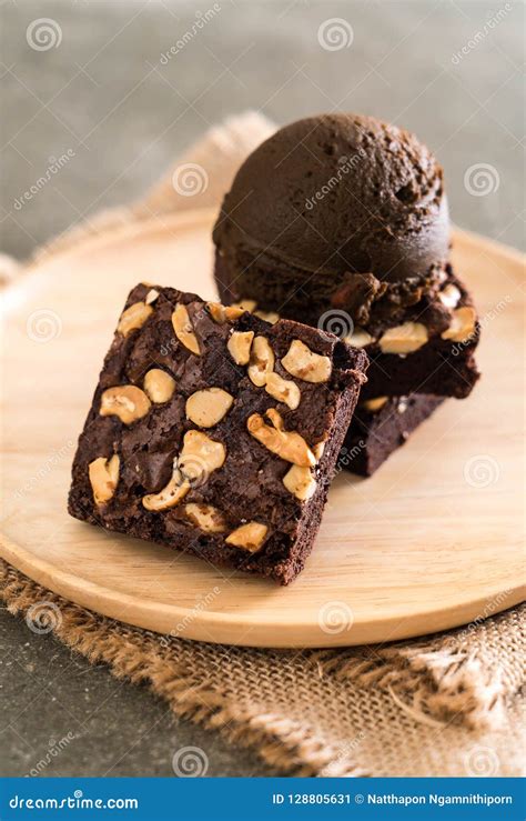 Chocolate Brownies with Chocolate Ice Cream Stock Image - Image of food, background: 128805631