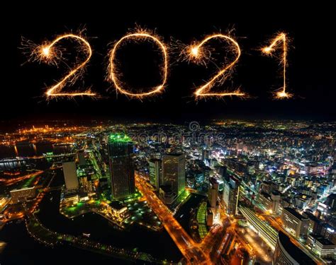 2021 Happy New Year Fireworks Over Yokohama Cityscape at Night, Japan ...