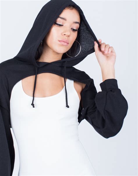 Cut it Out Cropped Hoodie - Black Hooded Sweater - Black Crop Top – 2020AVE | Refashion clothes ...