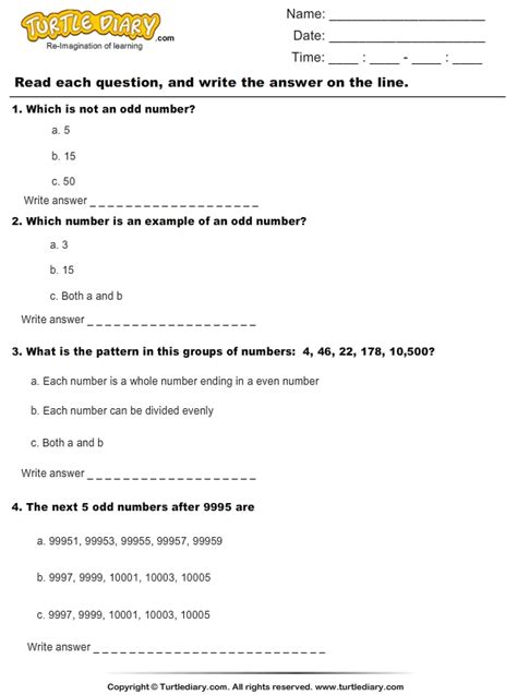 Patterns with Odd Numbers | Turtle Diary Worksheet