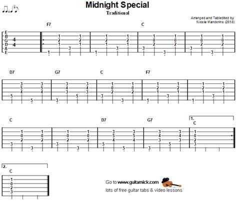 MIDNIGHT SPECIAL: Easy Guitar Tab - GuitarNick.com