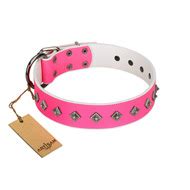From Paris with Love Handmade FDT Artisan Pink Leather Belgian Malinois Collar with Dotted ...