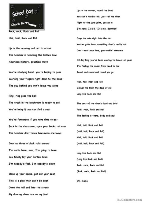 School Day Lyrics. nursery rhyme and…: English ESL worksheets pdf & doc