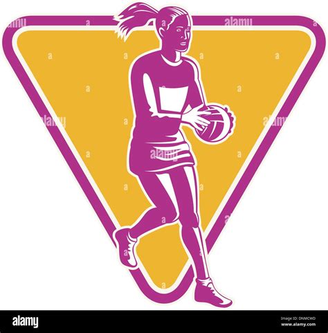 illustration of a netball player ready to pass ball with shield or ...