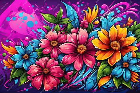 Premium AI Image | Flower Graffiti Wallpaper Graffiti Background Floral ...